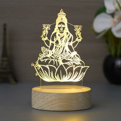 eCraftIndia Goddess Saraswati Design on Acrylic & Wood Base Night Lamp Decorative Showpiece  -  18 cm(Wood, Brown)