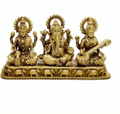 Rudramurtika Brass Ganesh Laxmi Saraswati Decorative Showpiece  -  8 cm(Brass, Gold)
