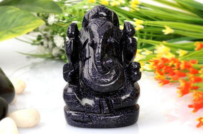 SS Murti Blue Sunstone 10-20 Gm Crystal Stone Ganesha Statue Ganesh for Idol Pooja Mandir Decorative Showpiece  -  3 cm(Stone, Blue)