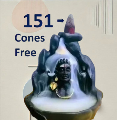 VRD Adiyogi Smoke Fountain Mahadev Status with 151 Free Smoke Backflow Cones Decorative Showpiece  -  9 cm(Resin, Black)