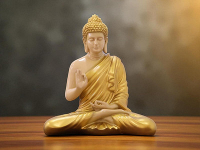 KridayKraft Glossy Gold Buddha Idol for Meditation & Positive Vibes, Ceramic Decorative Showpiece  -  35 cm(Resin, Gold)