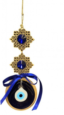 Blue Eye Blessings Handcrafted Evil Eye Hanging Ornament with Blue Gemstone Accents Decorative Showpiece  -  2 cm(Glass, Multicolor)