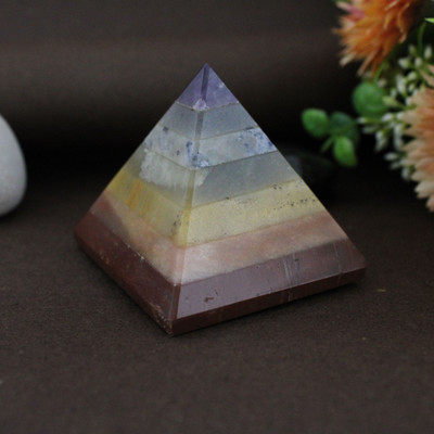 The BeadRoom 7-Layer Chakra Healing Crystal Pyramid, Natural Gemstone Meditation Decorative Showpiece  -  3.5 cm(Crystal, Multicolor)
