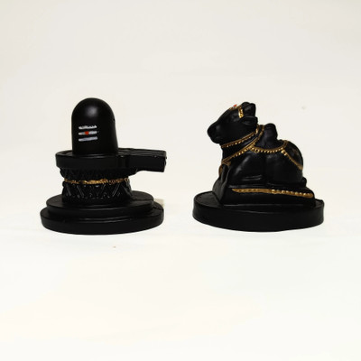 Shri Shri Handicraft Stone Shivling & Nandi Idols Black Tilak Shivling with Nandi Bull Decorative Showpiece  -  3 cm(Marble, Black)