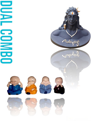SHIV COLLECTION ADIYOGI SHOWPIECE FIGURINE WITH MONK BUDHA 4 PIECE matte finish resin Decorative Showpiece  -  4.5 cm(Wood, Multicolor)