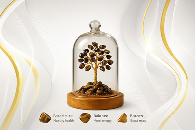 CFC Tiger’s Eye Crystal Tree | Natural Gemstone Vastu Showpiece for Luck & Focus Decorative Showpiece  -  6 cm(Crystal, Glass, Copper, Brown)