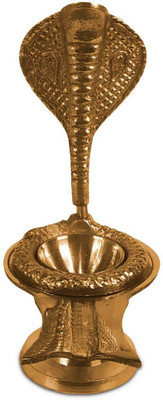 Adhvik Shaligram Stone Stand (1 No Size) Shivling Idol with Sheshnaag Kaal Sarp Decorative Showpiece  -  11 cm(Brass, Gold)