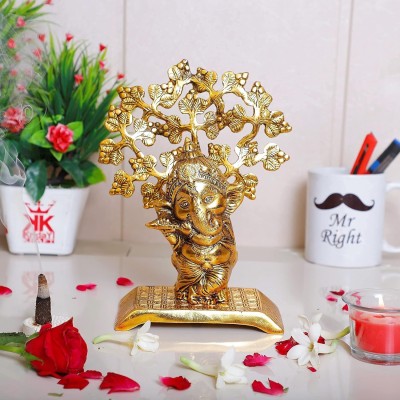 DreamKraft Ganesha Standing Playing Flute Metal Staue,Ganpati Bappa murti for pooja Decorative Showpiece  -  22 cm(Aluminium, Gold)