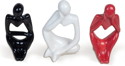 AMHSUS Modern Abstract Thinking Pose Ceramic Showpiece Set - Pack of 3 Decorative Showpiece  -  10 cm(Ceramic, Multicolor)