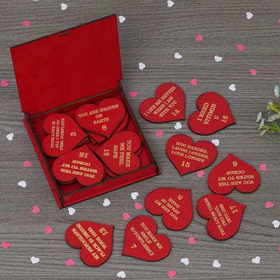 APS Art Plus Store 20 Reasons, Why I Love You Message Box,Greeting Card,Message Pills Gift Set Decorative Showpiece  -  11.43 cm(Wood, Red)