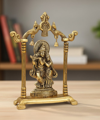 EliteTouch Radha Krishna Bell Statue, Radha Krishna idol, Krishna Statue With Radha Rani Decorative Showpiece  -  19 cm(Metal, Gold)