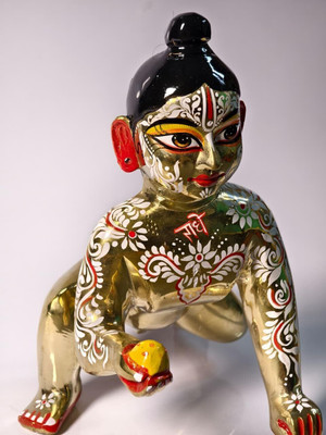 Pital Murti Industry Brass Bal Gopal Idol | Decorative Laddu Gopal Murti for Pooja, Temple | 9 Inch Decorative Showpiece  -  22.86 cm(Brass, Gold)