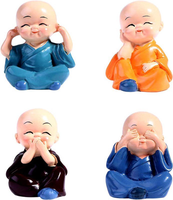 Stadash Resin Smiling Little Buddha Monk Statues Miniature Figurines Set Of 4 Showpiece Decorative Showpiece  -  5.08 cm(Resin, Multicolor)