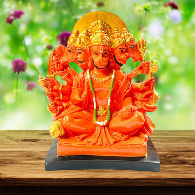 SBBCO Panchmukhi Hanuman ji Murti / Bajrangbali Gift articl Decorative Showpiece  -  15 cm(Resin, Orange)