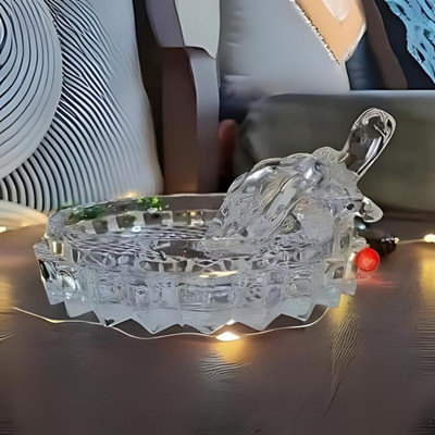 ART N HUB Crystal Turtle Tortoise with Plate for Good Luck Vastu Feng Shui Decorative Showpiece  -  13 cm(Crystal, Clear)