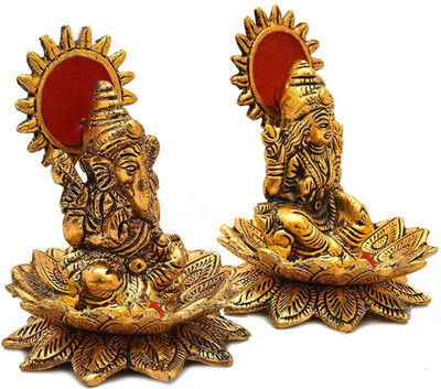 sanskaari Shri Laxmi Ganesh Murti for Puja Diwail Puja set Idols & Figurines, Laxmi idol Decorative Showpiece  -  10 cm(Metal, Gold)