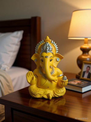 yuvika creatives Ganesh Ji Murti for Car Dashboard and Home Decor | Mango Terracotta Finish Decorative Showpiece  -  9 cm(Resin, Yellow)