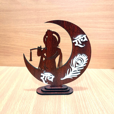 Sunder Kaya Shri Krishan Radhe Radhe Wooden Texture Car Dashboard Idol Statue Accessories Decorative Showpiece  -  10 cm(Wood, Brown)