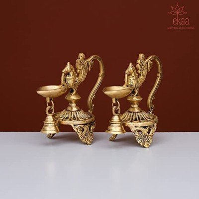 Ekaa Handicrafts Ekaa Handicrafts Handmade Brass Annam Bird Diya with Bell Oil Lamp Golden Metal Decorative Showpiece  -  12.6 cm(Brass, Gold)
