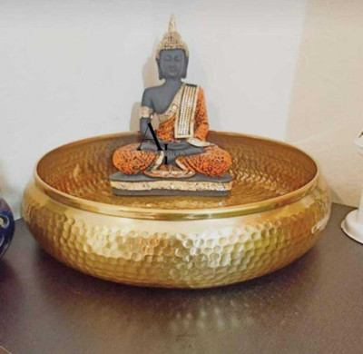 Z S HANDICRAFTS Decorative Urli Bowl Decorative Showpiece  -  10 cm(Metal, Gold)