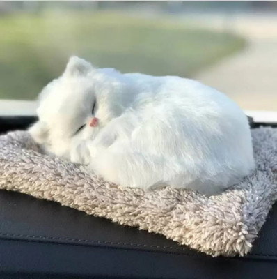 DSS CUTE SLEEPING CAT FOR CAR AND TABLE Decorative Showpiece  -  15 cm(Fabric, White)