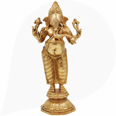 Bhunes Brass Lord Ganesha Standing Idol, Ganesh Murti, Ganapati Statue, Home Decor Decorative Showpiece  -  25 cm(Brass, Gold)
