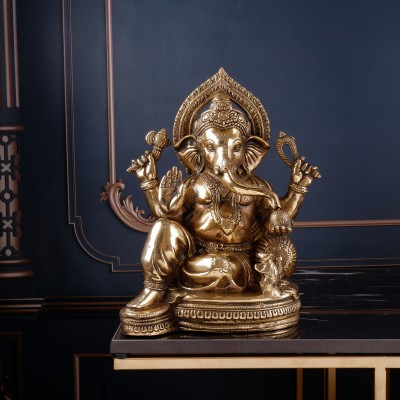 jy Lord Ganesha God Idol | Brass | Yellow Colour - 35 cm Decorative Showpiece  -  35 cm(Brass, Yellow)