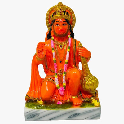 HUBZONES Hubzones Marble Dust Lord Mahavir Hanuman Idol God Bajrangbali Statue Decorative Showpiece  -  18 cm(Marble, Orange)