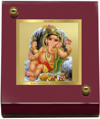 DIVINITI 24K Gold Plated Bal Ganesha Photo Frame For Car Dashboard, Table (Pack of 3) Decorative Showpiece  -  7 cm(Gold Plated, Multicolor)