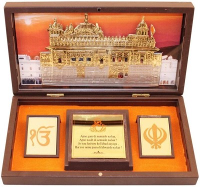 INTERNATIONAL GIFT Golden Temple Waheguru ji Prayer Box With 2 Diya & Bag | For Pooja, Home Decorative Showpiece  -  21 cm(Gold Plated, Gold)