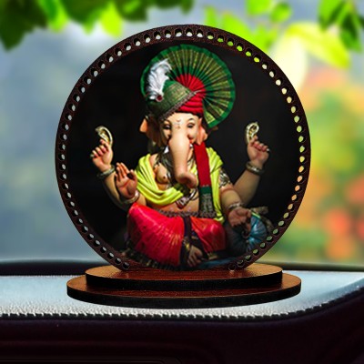 Giftlab Lord Ganesha ji Idol for car Dashboard & Home Decorative Showpiece Decorative Showpiece  -  8 cm(Wood, Multicolor)