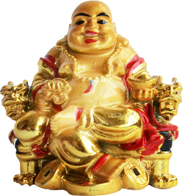 ANJALIKA Feng Shui Laughing Buddha Happy Man For Happiness And Wealth Decorative Showpiece  -  7 cm(Polyresin, Gold)