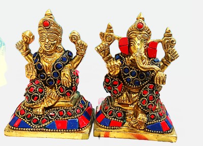 Kapil Steel Brass Laxmi Ganesh Idol/ Murti for Small Mandir / Home Decor Decorative Showpiece  -  10 cm(Brass, Multicolor)