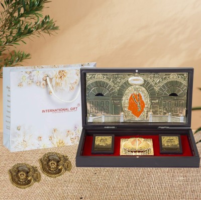 INTERNATIONAL GIFT Golden Sai Baba Frame With 2 Pics Puja Diya with Agarbatti Incense Stick Stand Decorative Showpiece  -  21 cm(Gold Plated, Gold)
