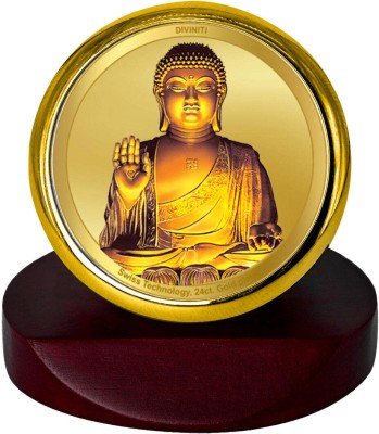 DIVINITI 24K Gold Plated Buddha Photo Frame For Car Dashboard, Home Decor, Puja Decorative Showpiece  -  7 cm(Gold Plated, Multicolor)