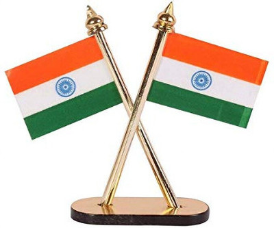 RONAK Double Sided Indian Flag Cross Design Dashboard showpiece Stand Decorative Showpiece  -  15 cm(Plastic, Multicolor)