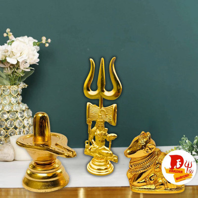 SBBCO Metal Shivling Shiva Lingam Gold Plated Panch Dhaatu ShivLing Idol For Wealth Decorative Showpiece  -  10 cm(Metal, Gold)