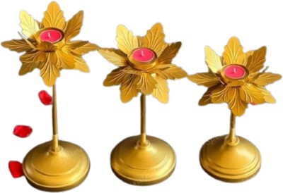 Spundhann Open Petal Floral Standing Tea Light Holder Set of 3 Decorative Showpiece  -  25.4 cm(Metal, Gold)