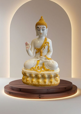 Serinity 5.5-Inch Meditating Buddha Statue in Blessing Pose Decorative Showpiece  -  13.97 cm(Marble, White, Gold)