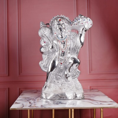 jy Lord Hanuman God Idol | White Metal | Silver Colour - 58 cm Decorative Showpiece  -  58 cm(Aluminium, Silver)
