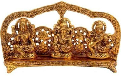 shri veds Metal Antique Laxmi Ganesh Saraswati Idol Decorative Showpiece  -  10 cm(Brass, Gold)