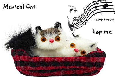 poksi Cat showpiece with Music | Musical cat sleeping Decorative Showpiece  -  9 cm(Fabric, Multicolor)