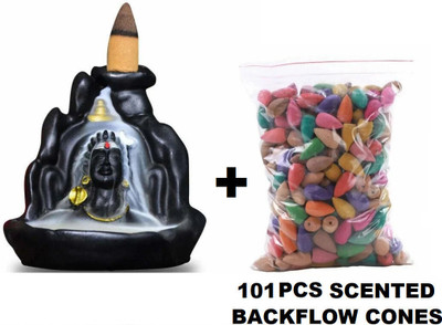 ARYA PRODUCTS AADIYOGI MAHADEV (LORD SHIVA) INCENSE HOLDER WITH 101 PCS BACKFLOW CONES. Decorative Showpiece  -  14 cm(Polyresin, Black)