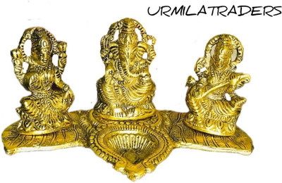 shri haridas Lakshmi Ganesh Saraswati Decorative Showpiece  -  10 cm(Metal, Gold)