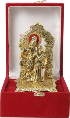 SMILES GIFT Gold Plated Radha Krishna Idol With Box & Bag | For Pooja, Mandir Decorative Showpiece  -  18 cm(Metal, Gold)