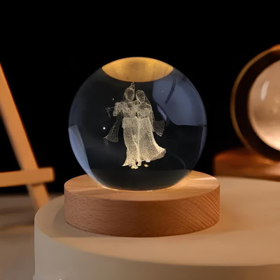 PREPSTO 3D Radhe Krishna Crystal Ball Night Light Ball with Wooden Base.-L148 Night Lamp 5 W 7 cm Tube Light(Multicolor)