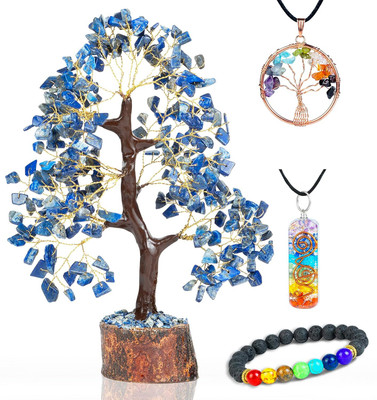 VIBESLE Lapis Lazuli Crystal Tree - Good Luck Showpiece - Home Decor Items Decorative Showpiece  -  25 cm(Stone, Blue)