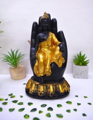 Beauty World Golden Handcrafted buddha Palm Buddha for home decor Decorative Showpiece  -  20 cm(Polyresin, Black, Gold)