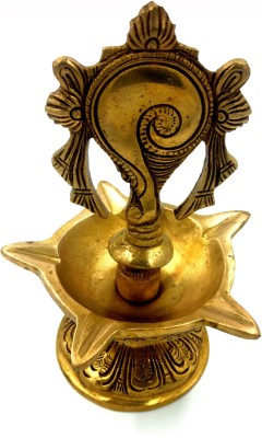 ARIHANT CRAFT Brass Shankha Villaku, Shankh Traditional Oil Lamp for Pooja, Aarti Decorative Showpiece  -  17 cm(Brass, Yellow, Gold)