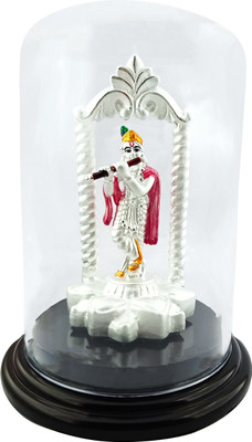 SILVERSPOT JEWEL 999 Pure Silver Beautiful Krishna/Kanha with Acrylic Base Idol/Statue for Pooja Decorative Showpiece  -  4 cm(Silver, White)